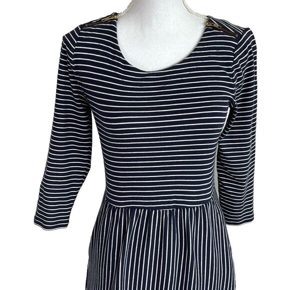 Boden Blue stripe Zip Shoulder Shift Dress Pockets Corpcore  womens size 6 - Picture 3 of 12